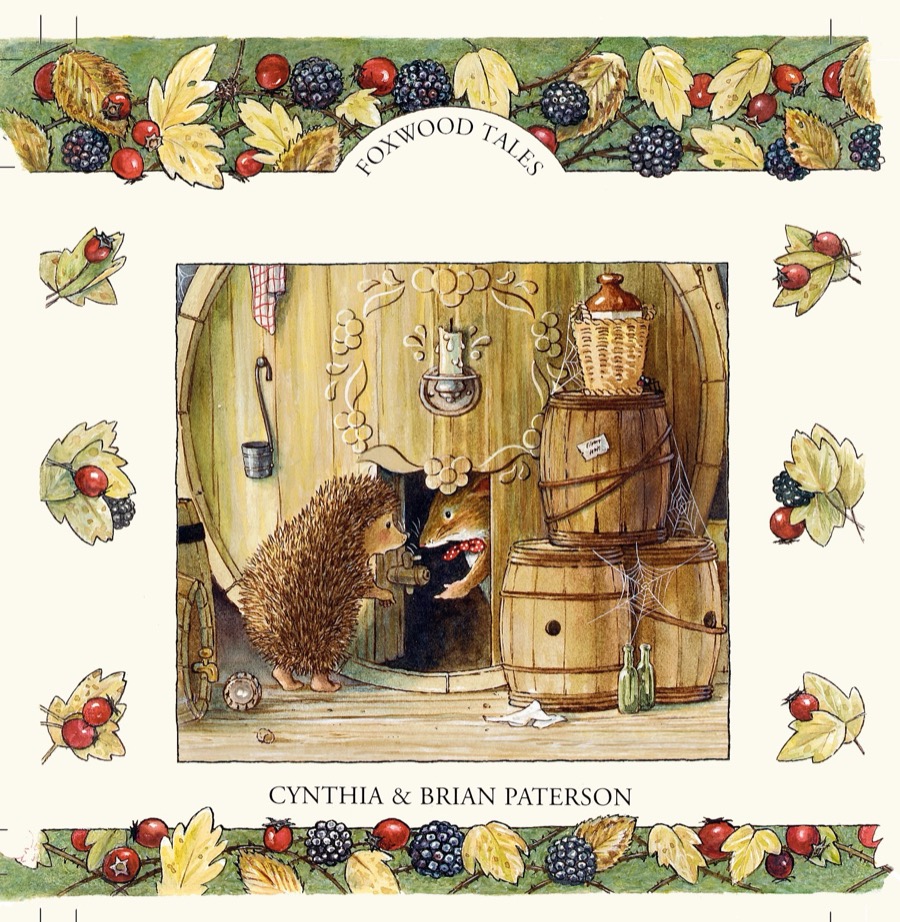 Cover artwork of The Foxwood Treasure: a hedgehog and a mouse discover secrets between barrels in a candlelit cellar