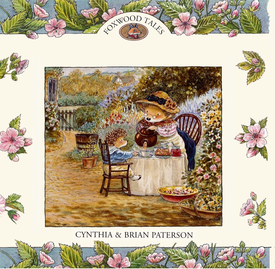 Cover artwork of The Secret Valley: a hedgehog grandmother pours tea in a cottage garden, framed by wild roses